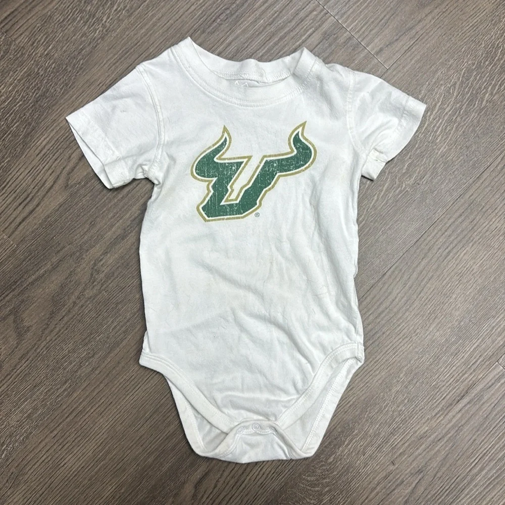White 18 mo Baby Onesies with Green Bull Logo x 3. GO BULLS! GO USF!!